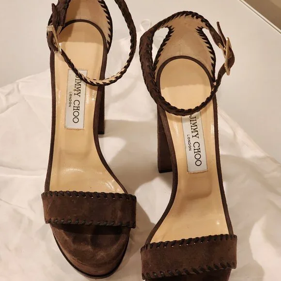 Excellent EU39 Jimmy Choo Platform Sandal Holly Chocolate Brown Suede - Picture 2 of 11